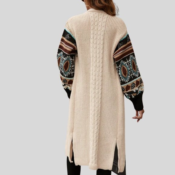 Geo Pattern Drop Shoulder Duster Cardigan - Picture 2 of 6